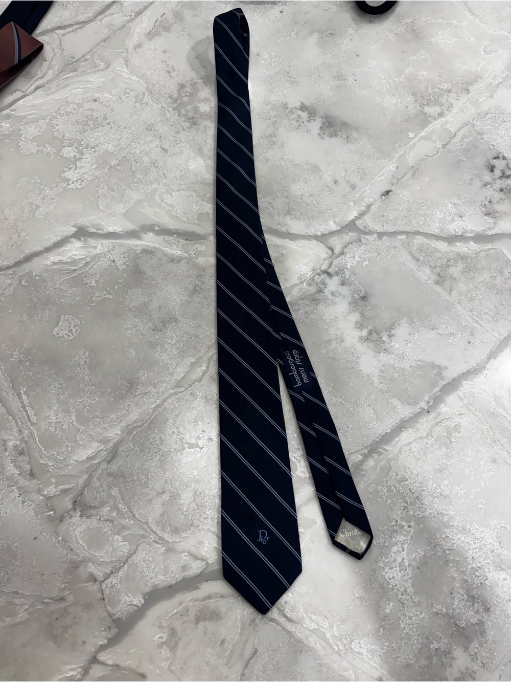 Dior Navy Tie with Light Blue Diagonal Stripes